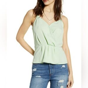 Leith Faux Wrap V-neck Camisole Peplum Mint Green Tank Top Small